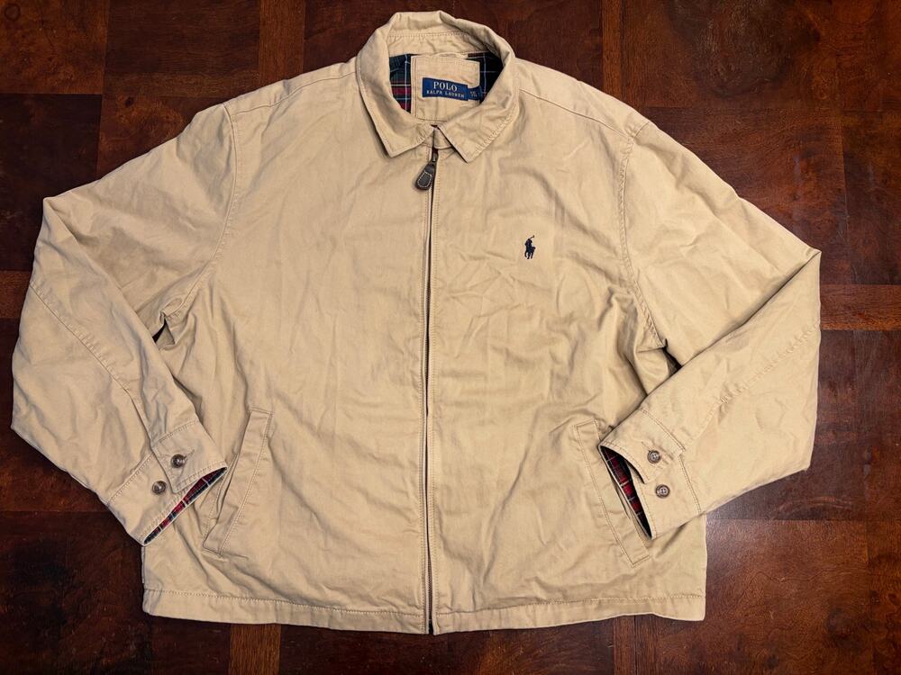 Polo Ralph Lauren Mens XXL Tan Harrington Jacket Plaid Lined Full Zip